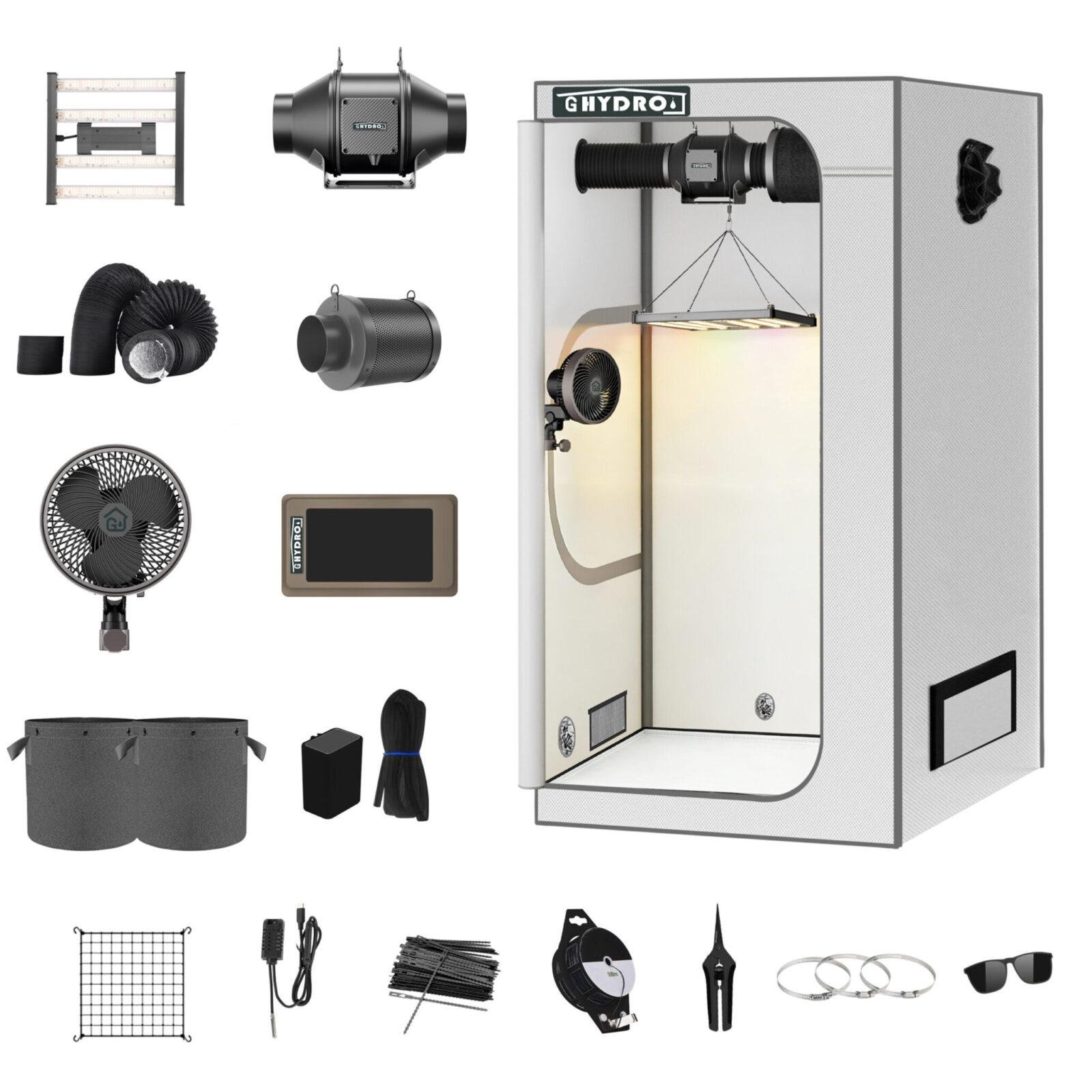 24”x24”x48” 1680D Mylar-Zuchtzelt-Set mit Smart Controller und kompletter Zuchtausstattung