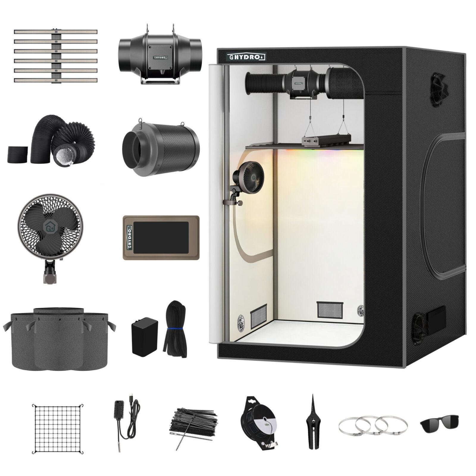 48″ x 48″ x 80″ 1680D Mylar-Zuchtzelt-Set mit Smart Controller und kompletter Zuchtausstattung