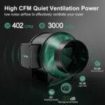 6 Inch Inline Duct Fan, 402 CFM Quiet EC Motor Ventilation Exhaust Fan for Grow Tent, Hydroponics and Indoor Gardening – Bild 3