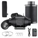 4-Zoll-Inline-Lüfter-Lüftungsset, leiser EC-Lüfter mit 205 CFM und LCD-Drehzahlregler, Aktivkohlefilter und flexiblen Luftkanälen für Hydrokulturanlagen in Zuchtzelten