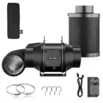 6-Zoll-Inline-Lüftungsset, leiser EC-Lüfter mit 402 CFM und LCD-Drehzahlregler, Aktivkohlefilter und flexiblen Luftkanälen für Hydrokulturanlagen in Zuchtzelten